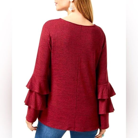Style & Co long tiered sleeve red and black heathered knit top size small - Picture 3 of 7